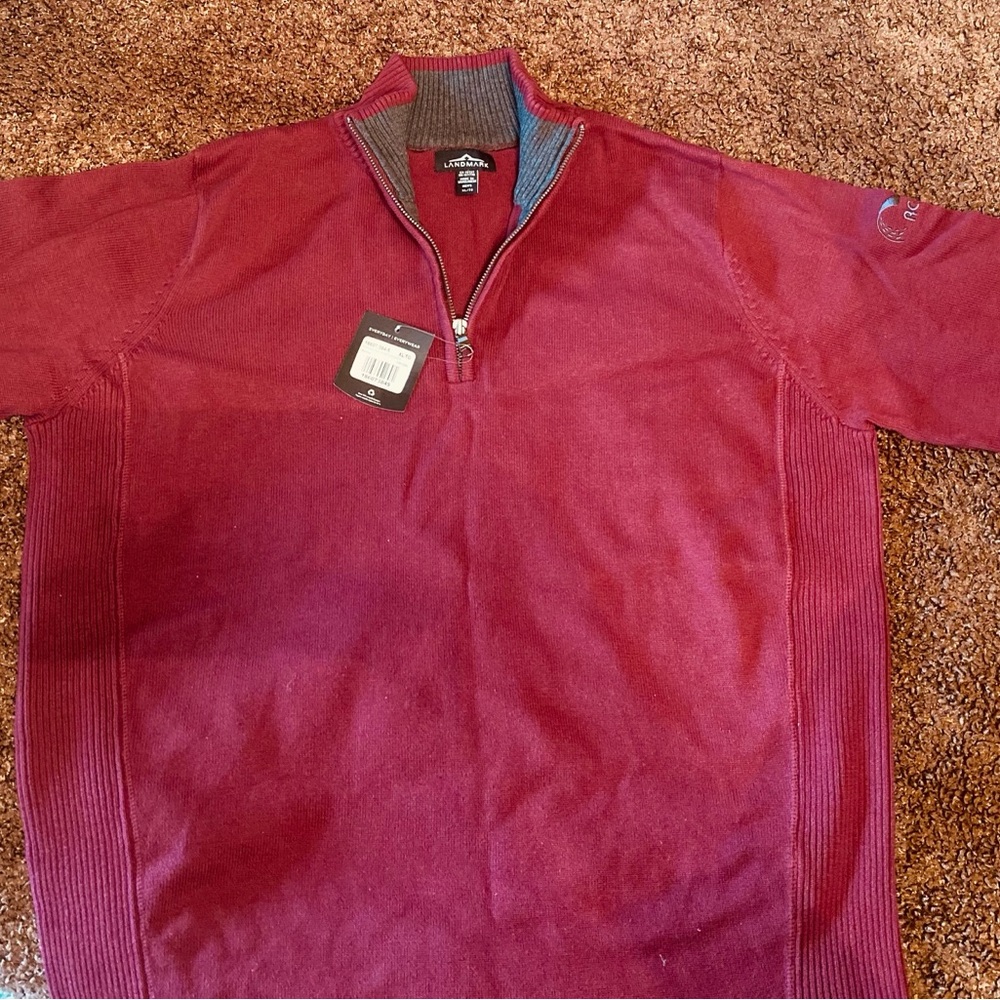 LANDMARK Moreau 1/4 Zip Sweater - XL.Burgundy color